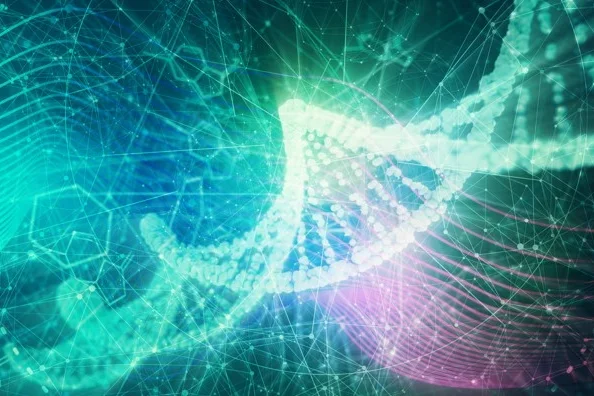 Colorful illustration of the DNA double helix.
